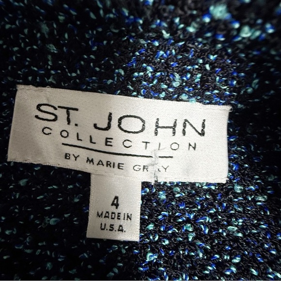 St. John Collection by Marie Gray Knit Blazer Black Blue Metallic Tweed Size 4 - Picture 4 of 13